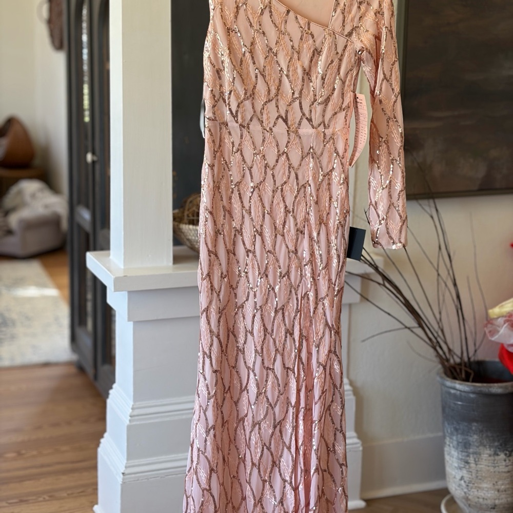 Lulu's Pink Sequin One-Shoulder Prom Dress